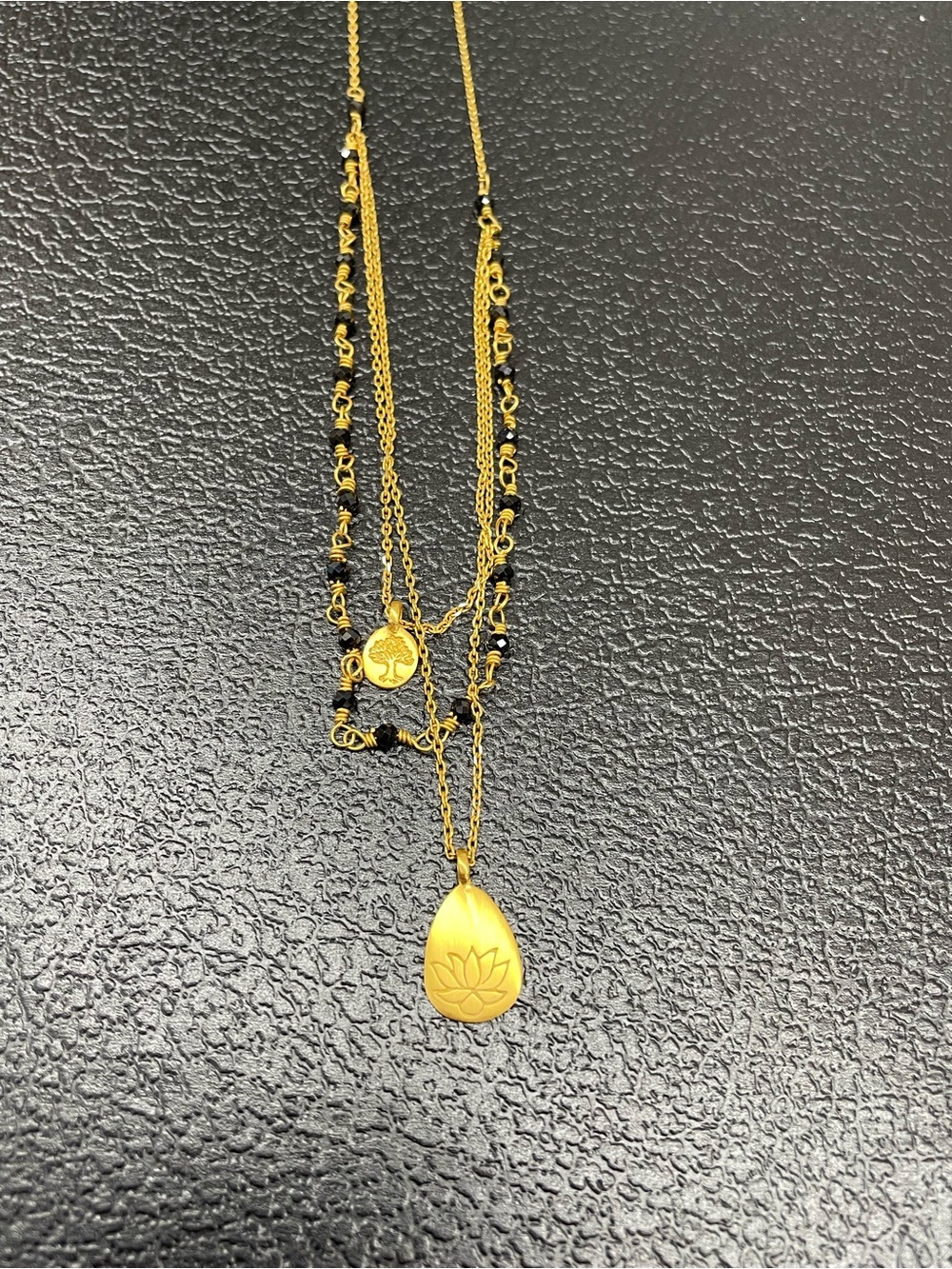 Satya Jewelry Gold Lotus Layered Necklace with Black Beads